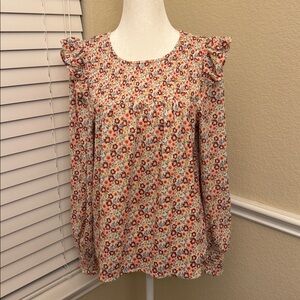 LOFT Floral Ruffle Blouse Women's Small
